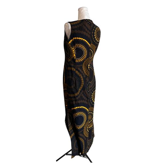Vintage Brown Yellow Abstract Shift Dress Womens Sz Small Sleeveless Maxi Earthy - Picture 14 of 15